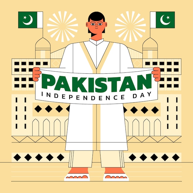 Vettore gratuito illustrazione del giorno dell'indipendenza del pakistan piatto