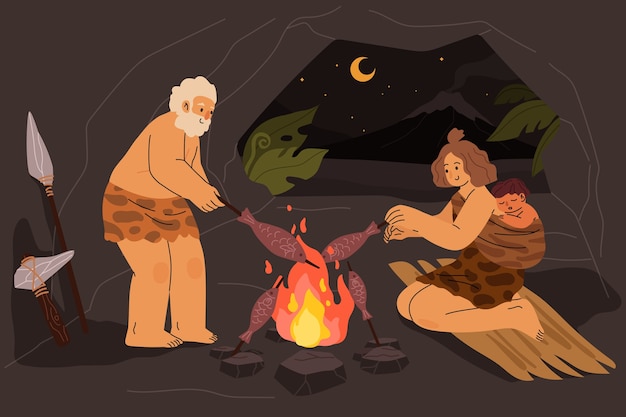 Free vector flat paleolithic people illustration