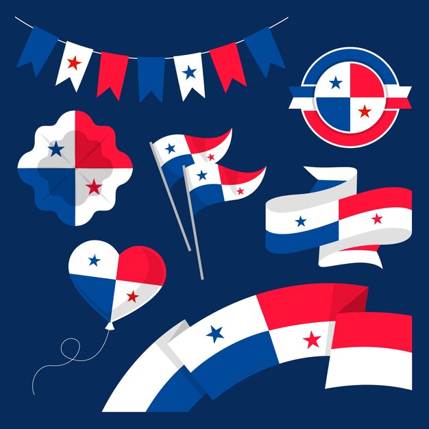 Flat panama independence day elements collection