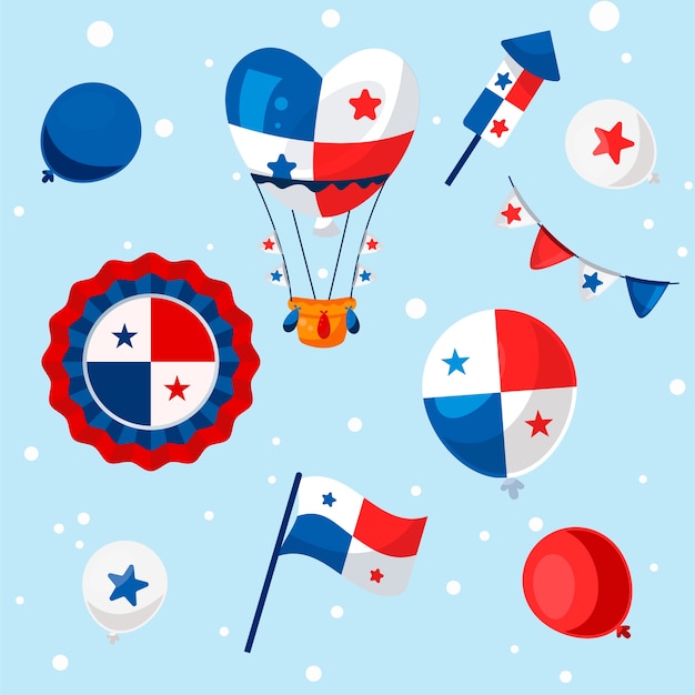 Бесплатное векторное изображение Коллекция элементов дня независимости плоской панамы