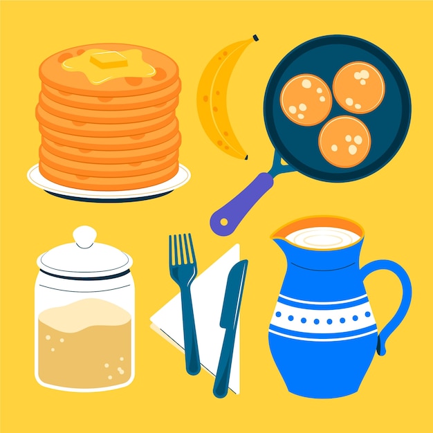 Free vector flat pancake day design elements collection