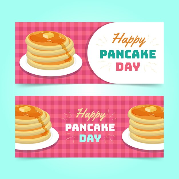 Flat pancake day horizontal banners set