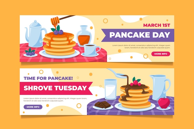 Flat pancake day horizontal banners set