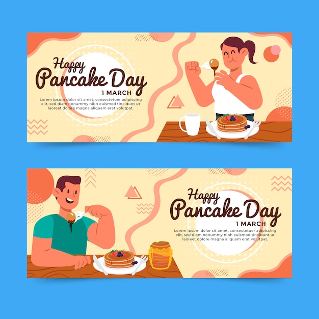 Flat pancake day horizontal banners set