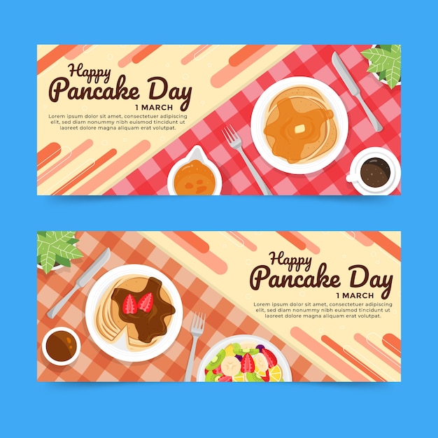 Vettore gratuito set di banner orizzontali per il giorno del pancake piatto