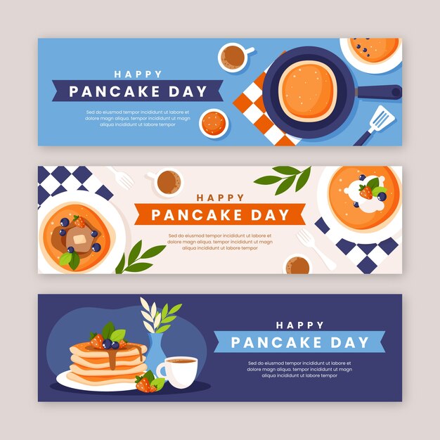 Flat pancake day horizontal banners set