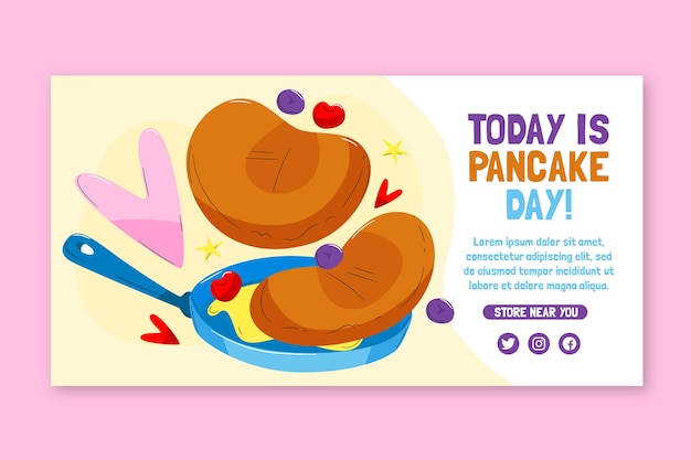 Vettore gratuito modello di post sui social media per il giorno del pancake piatto