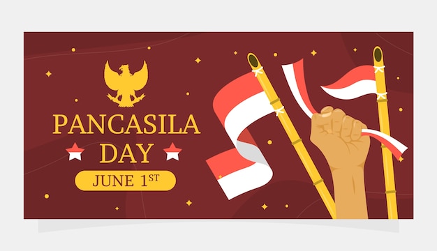 Free vector flat pancasila day horizontal banner template