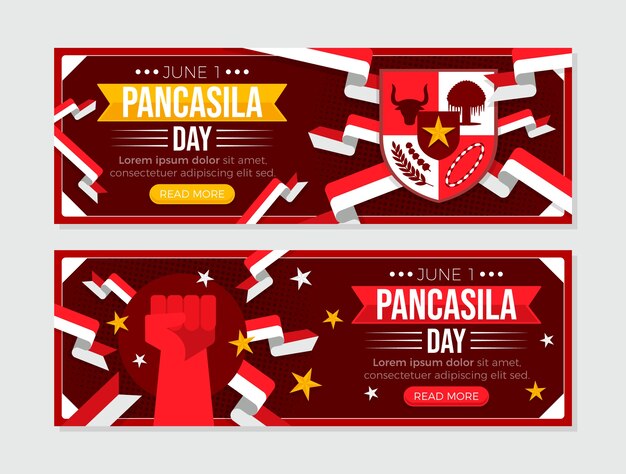 Flat pancasila day horizontal banners collection