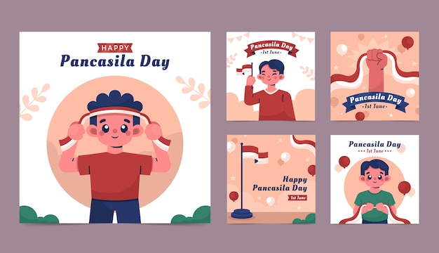 Free vector flat pancasila day instagram posts collection