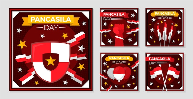 Free vector flat pancasila day instagram posts collection