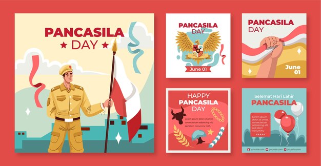 Flat pancasila day instagram posts collection