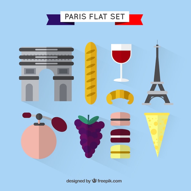 Free vector flat paris elements set