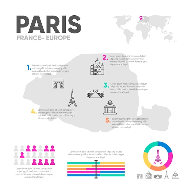 Free vector flat paris map infographics template