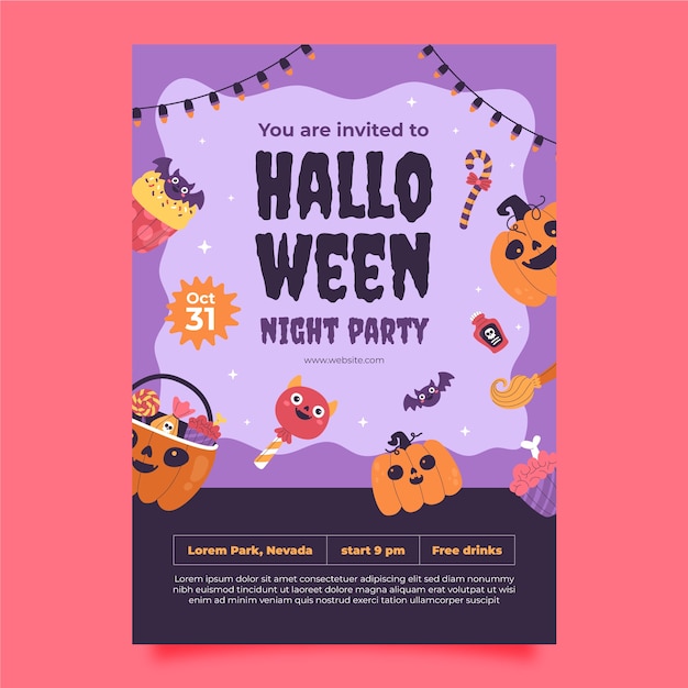 Vettore gratuito invito a una festa piatta per halloween