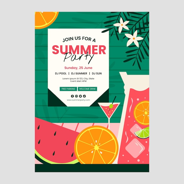 Free vector flat party invitation for summertime season