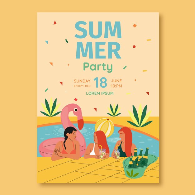 Flat party invitation template for summer season