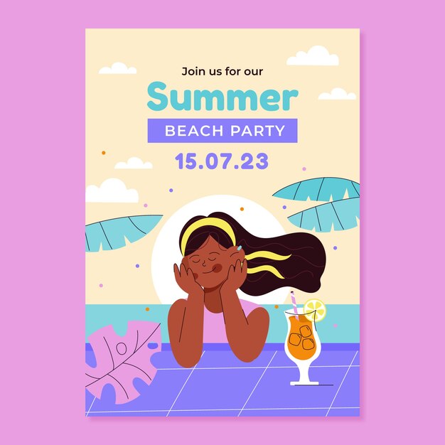 Flat party invitation template for summer season