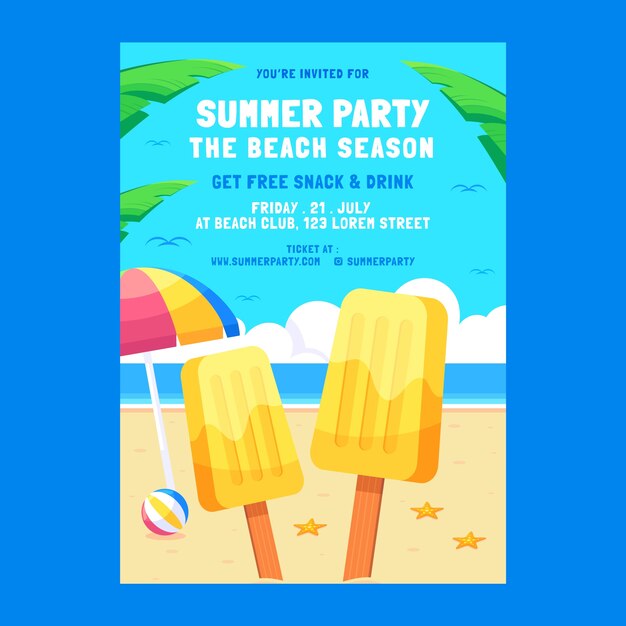 Flat party invitation template for summer season