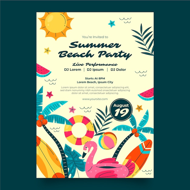 Flat party invitation template for summer season