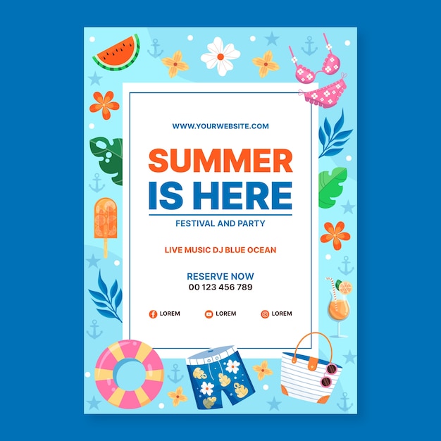Flat party invitation template for summertime