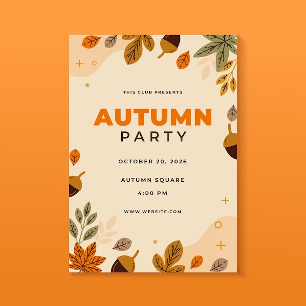 Flat party poster template for autumn celebration