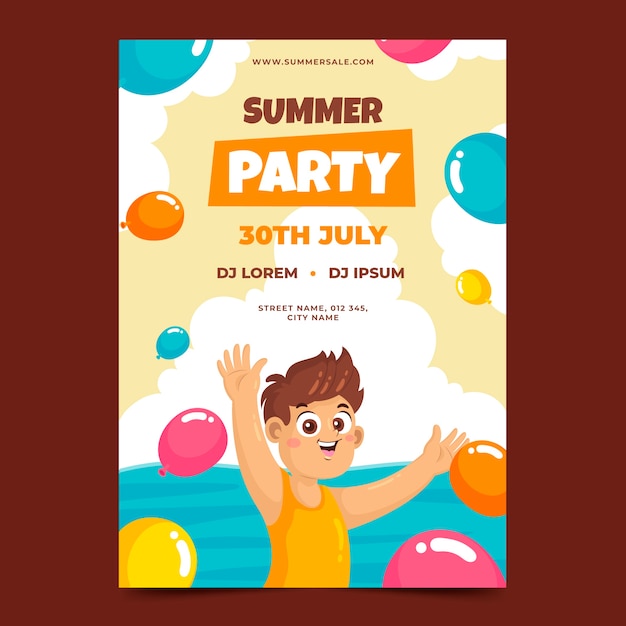 Шаблон плаката плоской вечеринки для летнего сезона