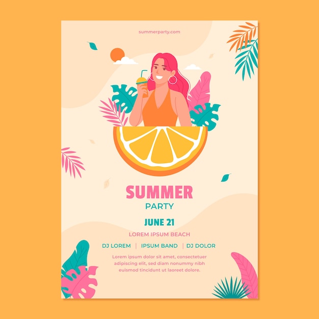 Modello di poster per feste piatte per la stagione estiva