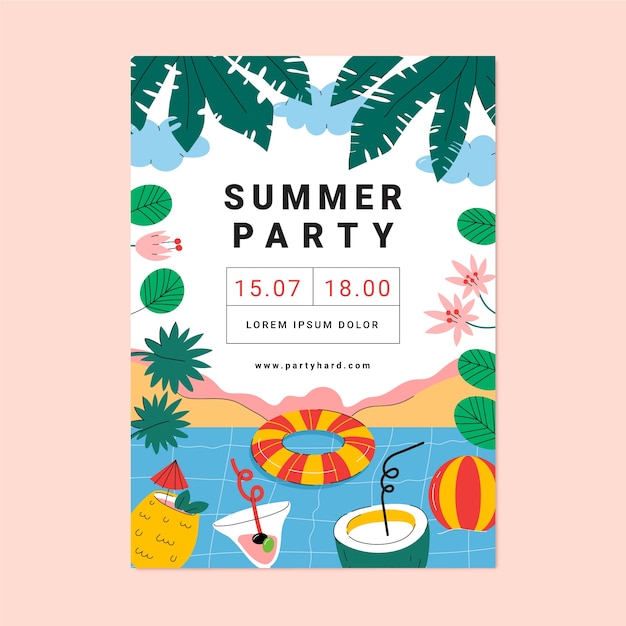 Free vector flat party poster template for summertime season