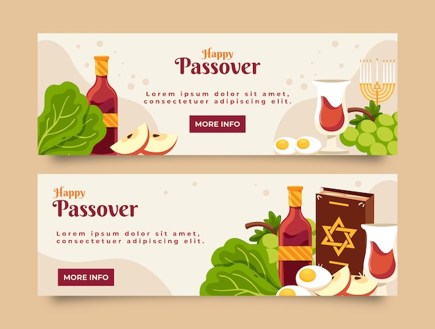 Flat passover horizontal banners set