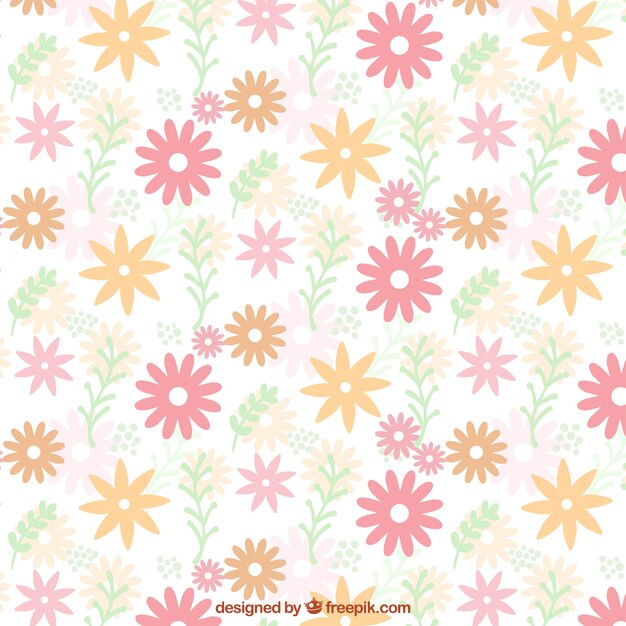 Flat pattern of cute flowers in pastel colors