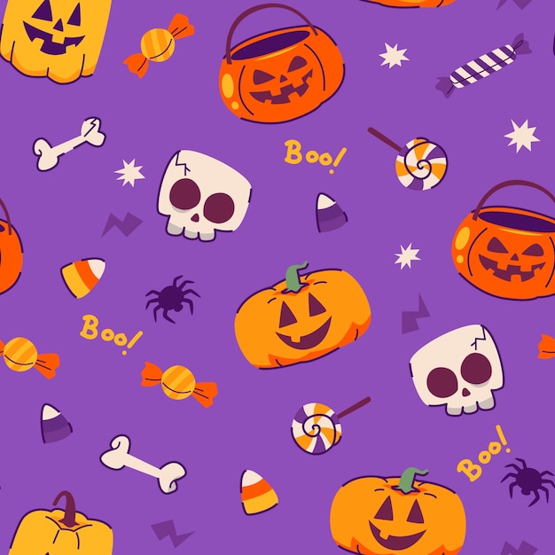 無料ベクター ハロウィーンの季節のお祝いのためのフラット パターン デザイン