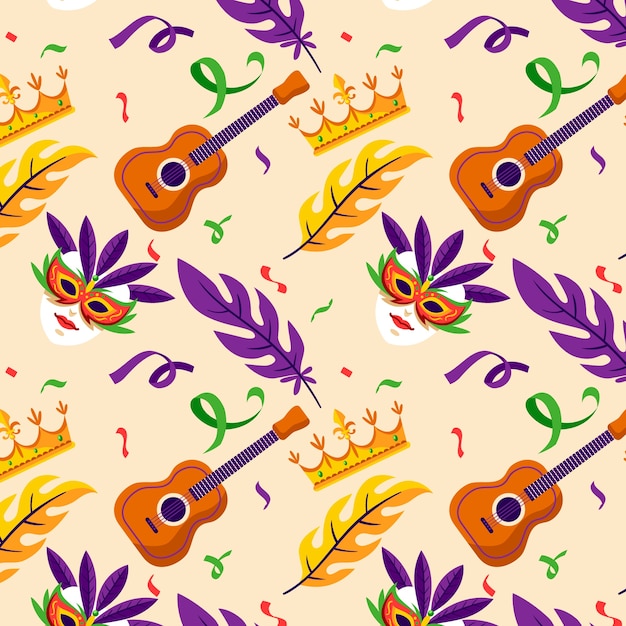 Free vector flat pattern design for mardi gras festival