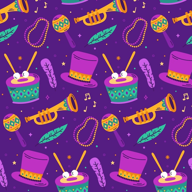 Vettore gratuito disegno a pattern piatto per il festival del mardi gras