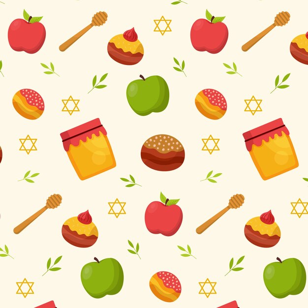 Flat pattern design for rosh hashanah jewish new year celebration