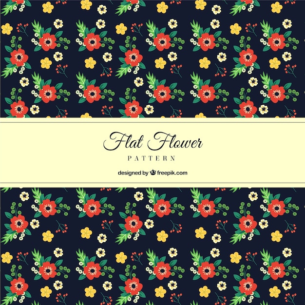 Free vector flat pattern of red and yellow flowers