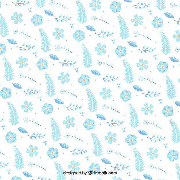 Flat pattern with blue flowers and plants