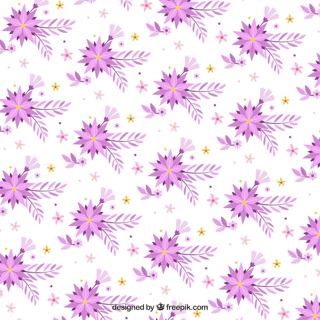 Flat pattern with flowers in purple tones