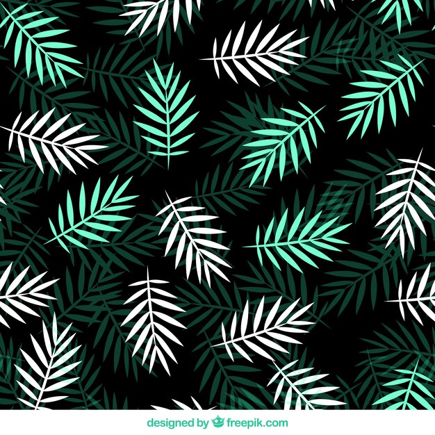 녹색과 흰색 야자수 잎 플랫 패턴