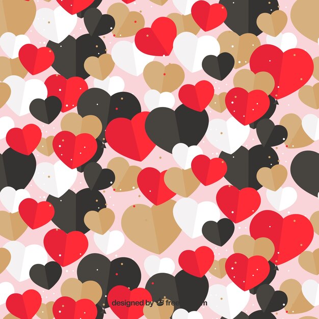 Flat pattern with hearts in different colors for valentine's day