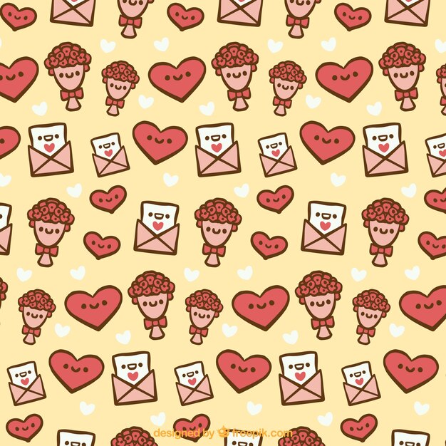 Flat pattern with smiling characters for valentine's day