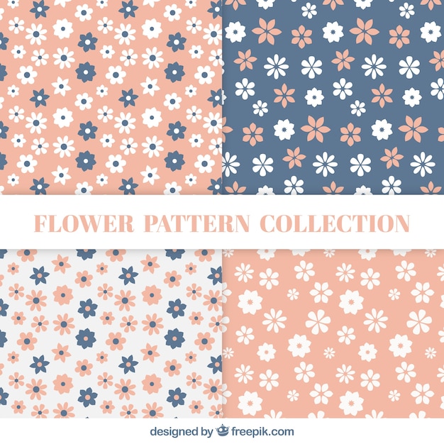 Flat patterns with flowers in pastel colors