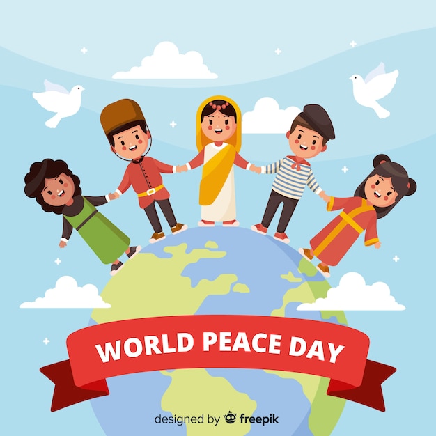 Free vector flat peace day background with children