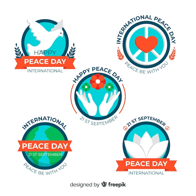 Flat peace day badge collection