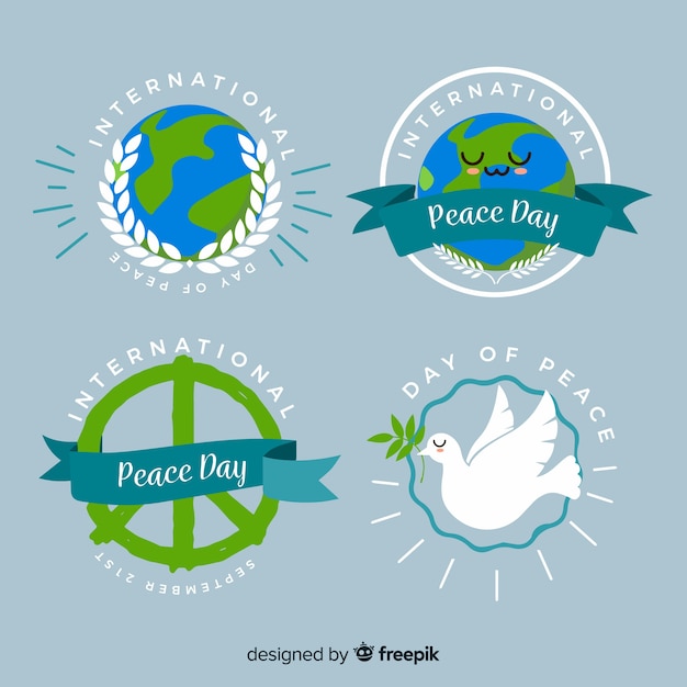 Free vector flat peace day round badge collection