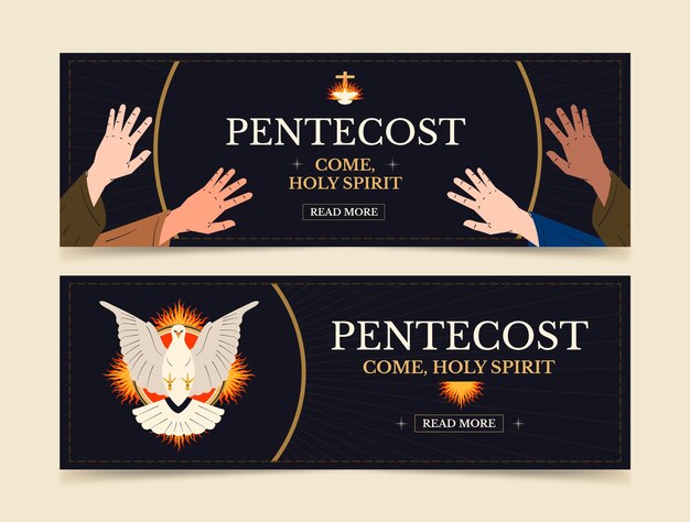 Flat pentecost horizontal banners collection