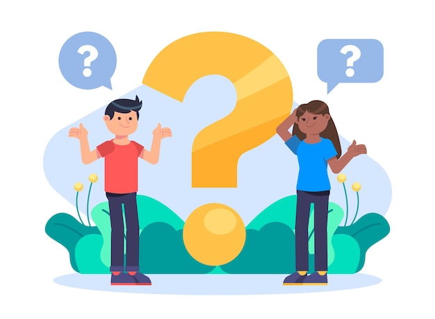 Flat people asking questions illustration