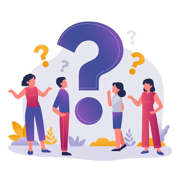 Flat people asking questions illustration