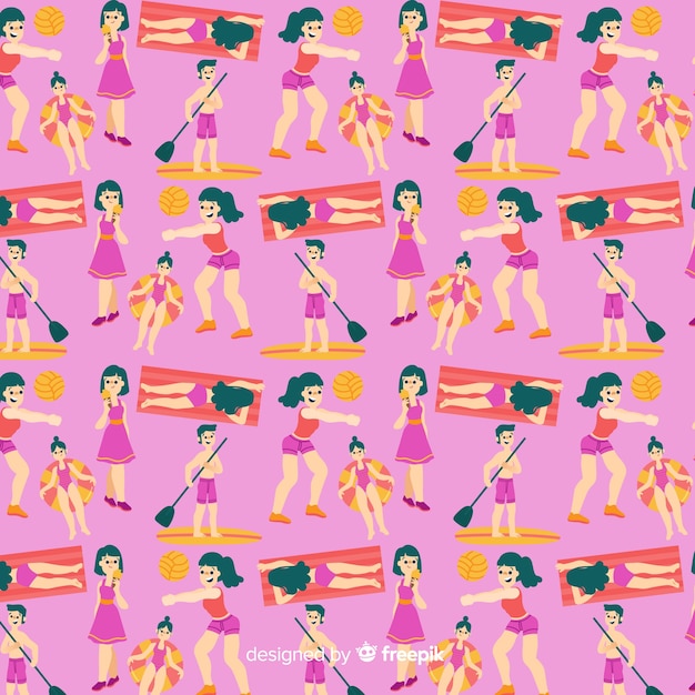 Free vector flat people at the beach pattern