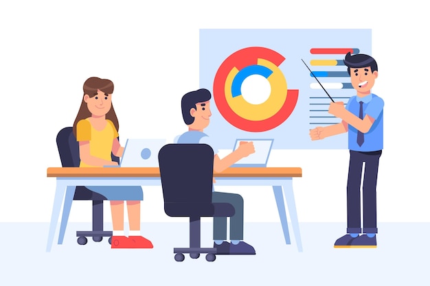 Flat people on business training illustration